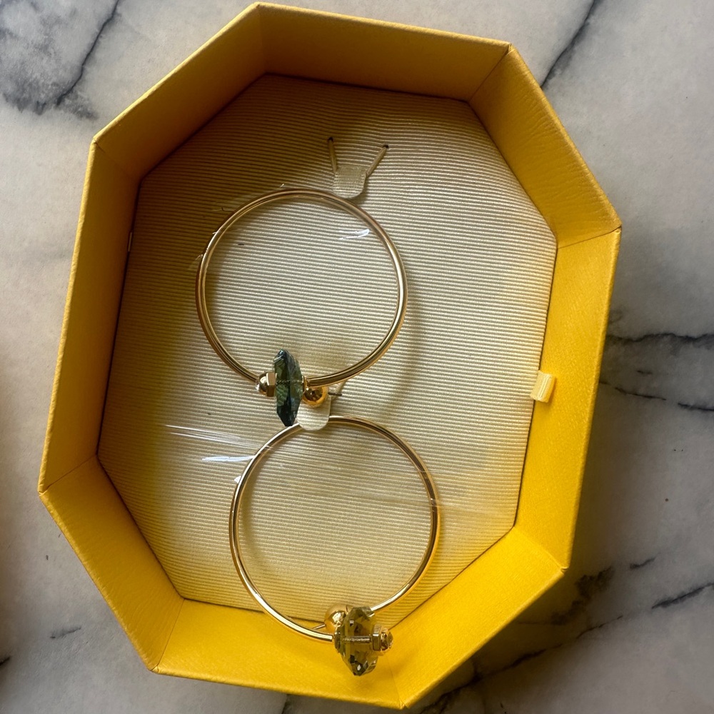 Swarovski Gold Hoop Earrings with Green and Gold Crystals